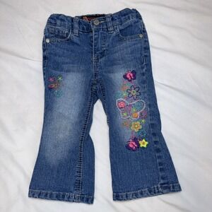 Vtg Y2K Squeeze Baby Jeans 18 Months Stretch Embroidered Crochet Retro Flared